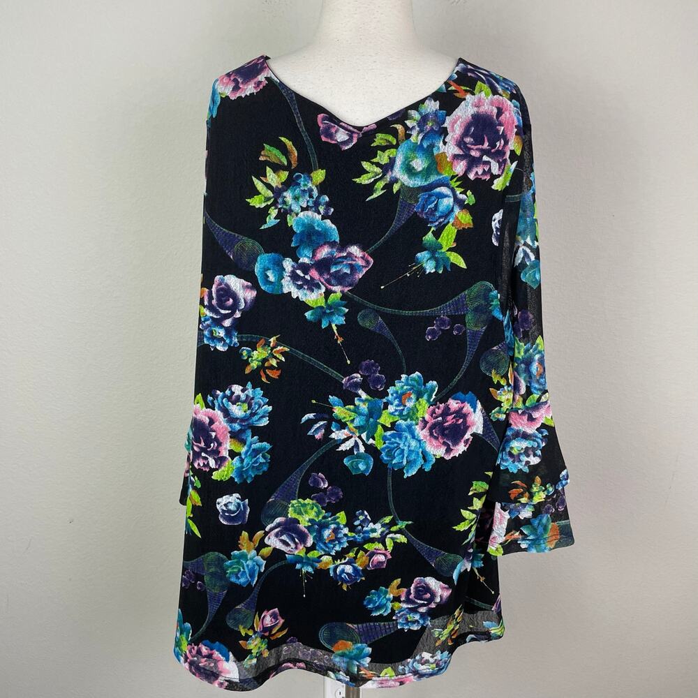 Calessa Black Floral Layer Flared Sleeve  Knit Top  *2X/3X - Picture 4 of 12